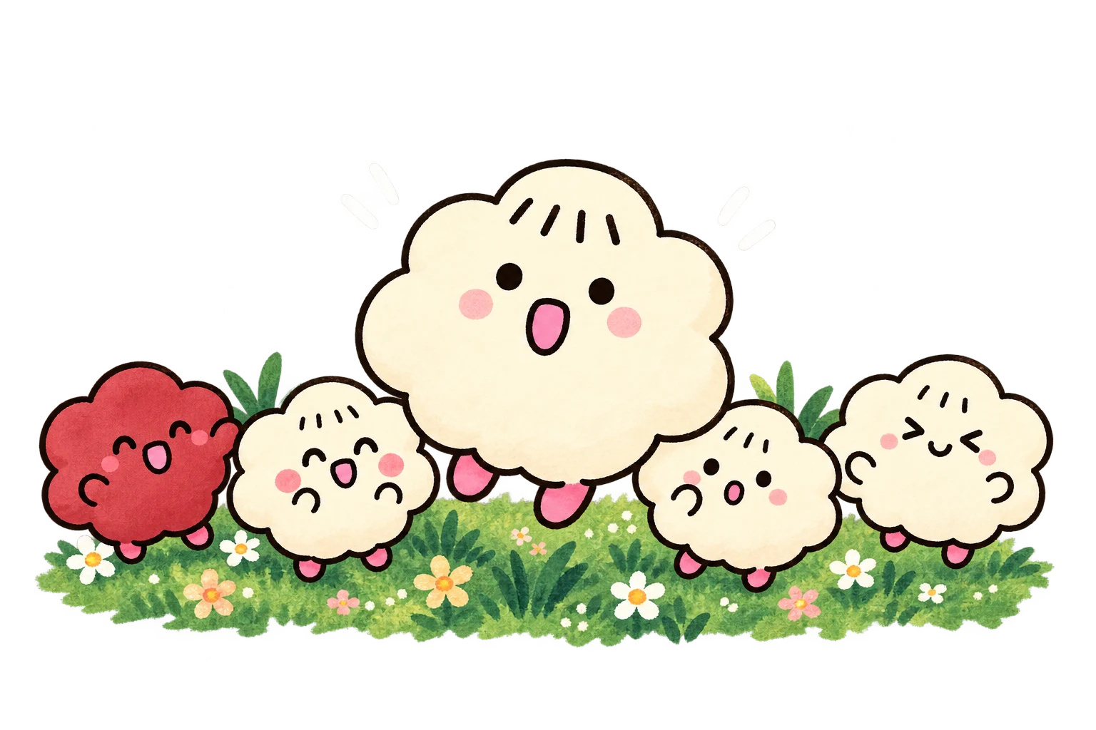 Rurungji, the fan character, with friends